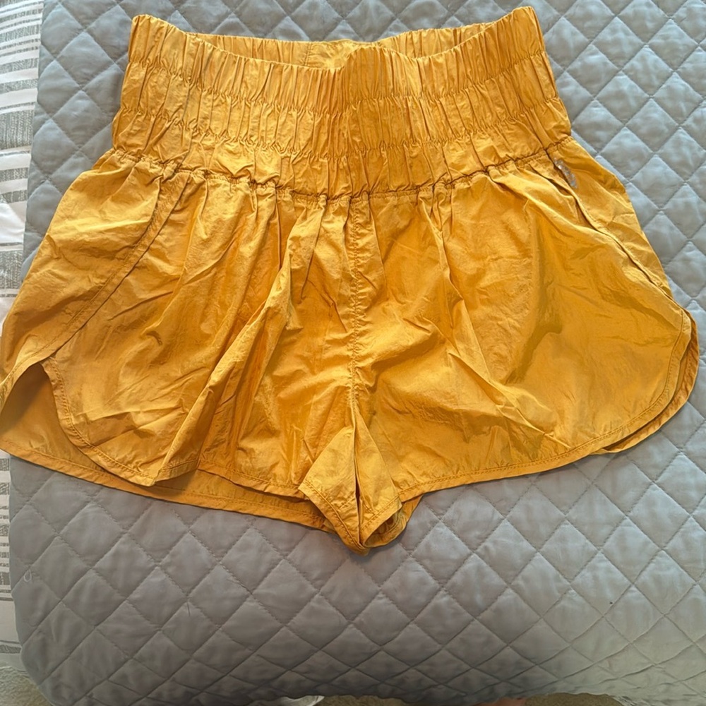 Free People Yellow Athletic Shorts with Elastic Waistband and Flowy Design